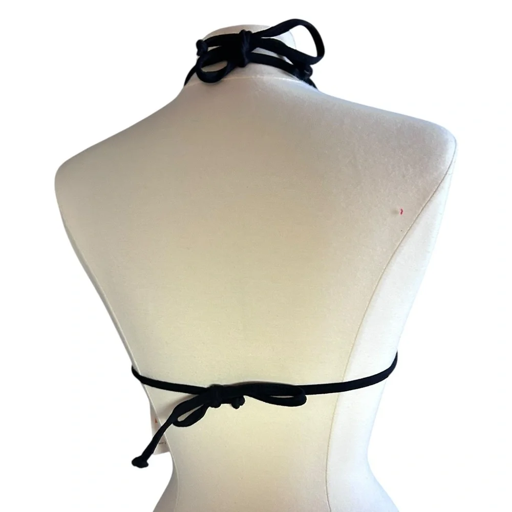 BECCA black ribbed triangle string tie bikini swim top size S NWT - Picture 6 of 6